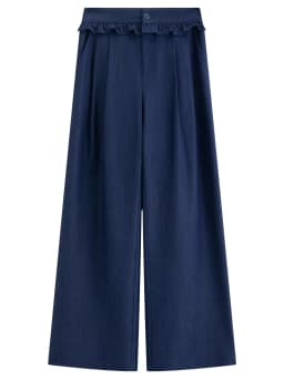 FSLE 2026 Summer Women Ruffle Trim Straight Leg Pants, High Waist Slimming Casual Trousers for Daily Commute Soft Feminine Style
