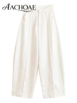 AACHOAE Women Wide Leg Palazzo Pants Elegant Office Trousers Loose Straight Leg Suit Pants Casual Long Workwear Trousers