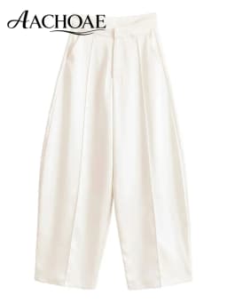 AACHOAE Women Wide Leg Palazzo Pants Elegant Office Trousers Loose Straight Leg Suit Pants Casual Long Workwear Trousers