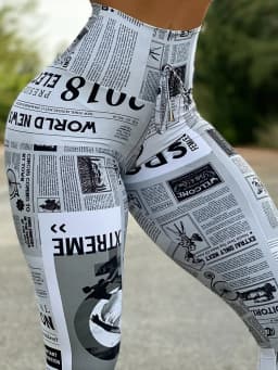 New Trend Women Newspaper Print Butt Lifting Pants 2025 Summer Femme Anime High Waist Skinny Trousers Sporty Lady Clothing