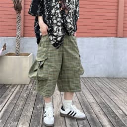 Street Plaid Large Pocket Workwear Cropped Pants for men Women 2025 Summer New Loose American Style Trendy Brand Wide Leg Pants