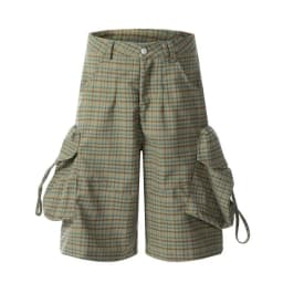 Street Plaid Large Pocket Workwear Cropped Pants for men Women 2025 Summer New Loose American Style Trendy Brand Wide Leg Pants