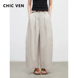 CHIC VEN New Fashion Women Trousers Loose Casual High Waist Female Wide Leg Ankle-length Pants Pleating Spring Summer 2026