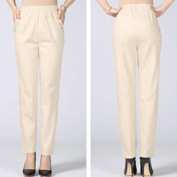 White Women's Trousers 5XL Spring Summer Autumn Female Stretch Waist Cotton Straight pants Middle aged lady Solid Casual Pants