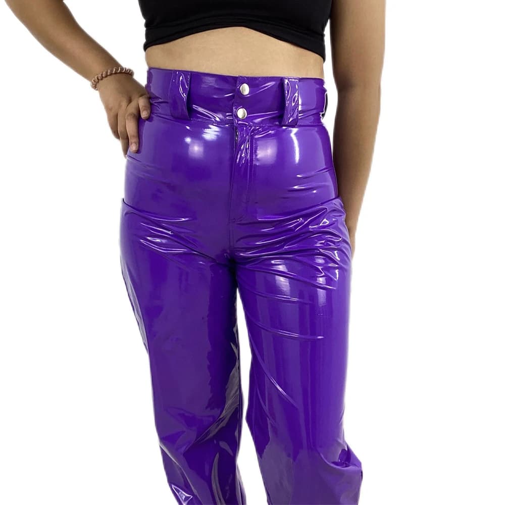 Gothic Shiny Sexy PVC Leather Pants, Faux Latex, High Waist Buttons and Zipper Bloomers, Casual Streetwear, Party Clubwear