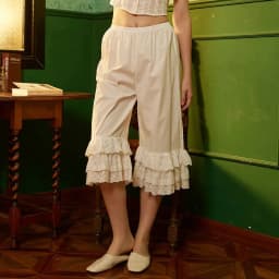 Women Ruffles Hem Pant Loose Fit Lace Bloomers Y2k Vintage Elastic Mid Rise Wide Leg Flared Slips Pants Victorian Pajama Bottoms