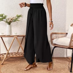 Women's Wide Leg Pants with Asymmetric Hem High Waist Elastic Drawstring Casual Trousers for Summer Vacation Outfit Y2k Clothing