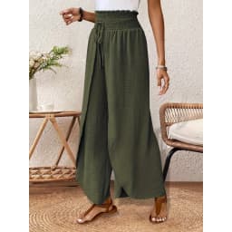 Women's Wide Leg Pants with Asymmetric Hem High Waist Elastic Drawstring Casual Trousers for Summer Vacation Outfit Y2k Clothing