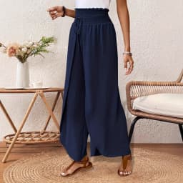 Women's Wide Leg Pants with Asymmetric Hem High Waist Elastic Drawstring Casual Trousers for Summer Vacation Outfit Y2k Clothing