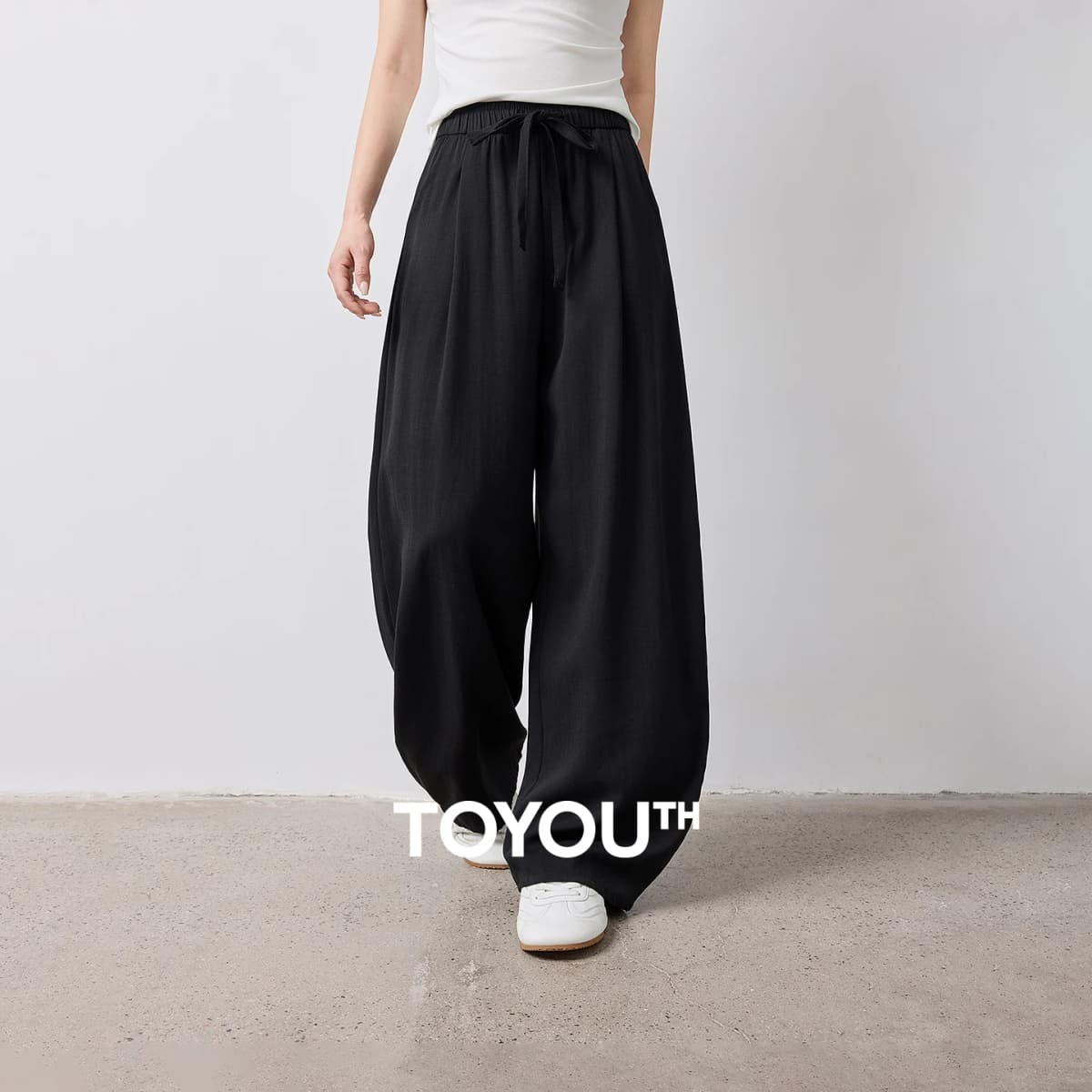 TOYOUTH Women Casual Pants Summer 2026 Breathable Elastic Waist Lantern Pants Wrinkled Texture Lazy Temperament Soft Comfortable