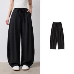 TOYOUTH Women Casual Pants Summer 2026 Breathable Elastic Waist Lantern Pants Wrinkled Texture Lazy Temperament Soft Comfortable