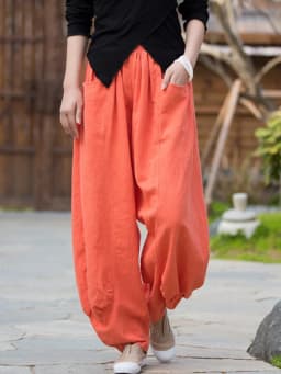 Johnature Women Casual Linen Wide Leg Pants Elastic Waist Solid Color Trouser Spring New 2026 Pockets Loose Vintage Long Pants