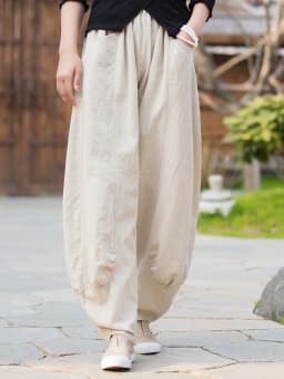 Johnature Women Casual Linen Wide Leg Pants Elastic Waist Solid Color Trouser Spring New 2026 Pockets Loose Vintage Long Pants