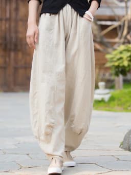 Johnature Women Casual Linen Wide Leg Pants Elastic Waist Solid Color Trouser Spring New 2026 Pockets Loose Vintage Long Pants
