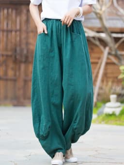 Johnature Women Casual Linen Wide Leg Pants Elastic Waist Solid Color Trouser Spring New 2026 Pockets Loose Vintage Long Pants