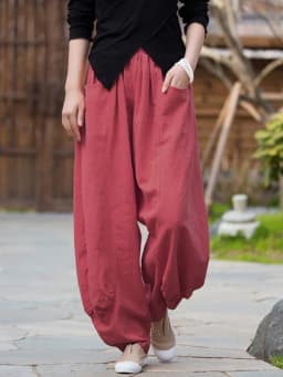 Johnature Women Casual Linen Wide Leg Pants Elastic Waist Solid Color Trouser Spring New 2026 Pockets Loose Vintage Long Pants