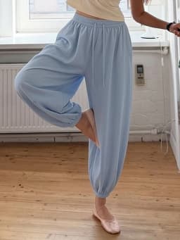 Wide Pants Summer Women Cotton Blue Aladdin Trousers Balloons Ladies Oversized Navy Blue Women Baggy Pants Elastic Waist Capri