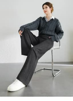 SENTUBILA Casual Straight Wool Pant Women Thick Warm High Waist Knitted Sweatpant Winter Trousers 2024 Woman Clothes 144K56338