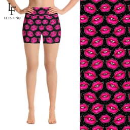 LETSFIND Fashion Sexy Women High Waist Elastic Short Pants Pink Lips Print Women Polyester Casual Leggings