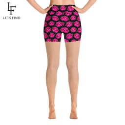 LETSFIND Fashion Sexy Women High Waist Elastic Short Pants Pink Lips Print Women Polyester Casual Leggings