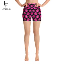 LETSFIND Fashion Sexy Women High Waist Elastic Short Pants Pink Lips Print Women Polyester Casual Leggings