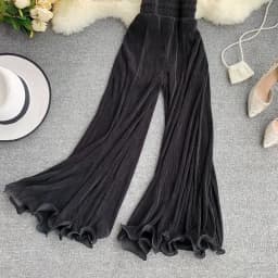 Fishtail Trousers Women Baggy Pants New Wide Leg Ruffled Flare Elastic Waist Pleated White Tulle Thin Spring Wild