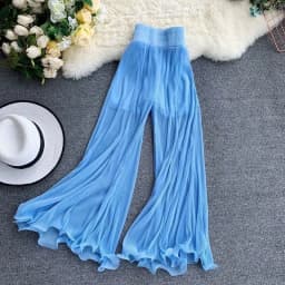 Fishtail Trousers Women Baggy Pants New Wide Leg Ruffled Flare Elastic Waist Pleated White Tulle Thin Spring Wild
