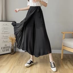 2024 Spring Summer New Style Korean Women Pleated Chiffon Trousers High Waist Pants Hakama Casual Wide Leg Pantalones