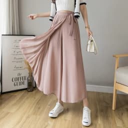 2024 Spring Summer New Style Korean Women Pleated Chiffon Trousers High Waist Pants Hakama Casual Wide Leg Pantalones