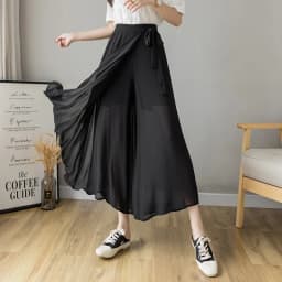 2024 Spring Summer New Style Korean Women Pleated Chiffon Trousers High Waist Pants Hakama Casual Wide Leg Pantalones