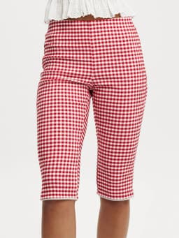 Women Plaid Capri Pants Mid Rise Side Split Knee Length Trousers Casual Leggings for Daily Party Club