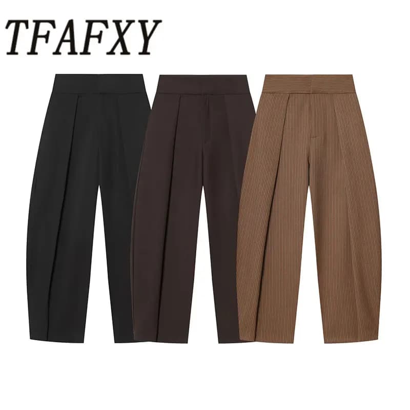 TFAFXY New Women Career Pants 2026 Spring High Waisted Balloon Pants Female Casual Trousers Pleated Long Pant Y2K