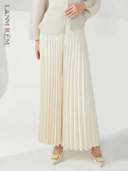 LANMREM Casual Loose Pleated Long Pants Women High Waist Solid Color Wide Leg Trousers Versatile 2024 Spring New 2AA4480