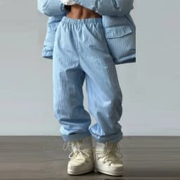 Women Vertical Stripe Puffer 2 Piece Set Hooded Zip‑Up Padded Jacket Elastic Waist Long Pants 2026 Winter Warm Cotton Streetwear