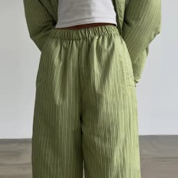 Women Vertical Stripe Puffer 2 Piece Set Hooded Zip‑Up Padded Jacket Elastic Waist Long Pants 2026 Winter Warm Cotton Streetwear