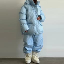 Women Vertical Stripe Puffer 2 Piece Set Hooded Zip‑Up Padded Jacket Elastic Waist Long Pants 2026 Winter Warm Cotton Streetwear