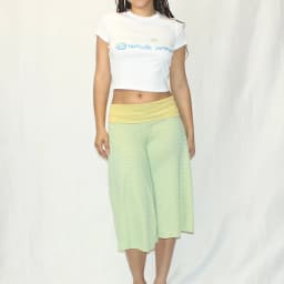 Women's Fold Over Waist Capri Pants Y2k Striped Print Elastic Low Rise Gaucho Wide Leg Cropped Yoga Culotte Pajama Bottoms