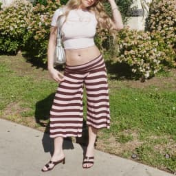 Women's Fold Over Waist Capri Pants Y2k Striped Print Elastic Low Rise Gaucho Wide Leg Cropped Yoga Culotte Pajama Bottoms