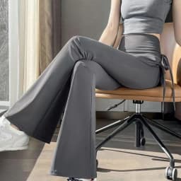 Korean Fake Two Piece Skirt Pants Women 2025 High Waist Elastic Yoga Dance Pants Woman Solid Drawstring Flares Trousers Female