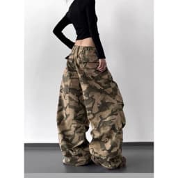 Summer Retro Camo High Waist Pants Loose Wide Leg Casual Trousers for Women Vintage Military Style