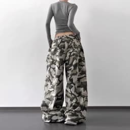 Summer Retro Camo High Waist Pants Loose Wide Leg Casual Trousers for Women Vintage Military Style