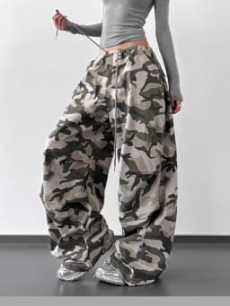 Summer Retro Camo High Waist Pants Loose Wide Leg Casual Trousers for Women Vintage Military Style