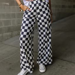 Womens Checkered Wide Leg Pants Vintage High Elastic Waist Straight Loose Fit Lounge Trouser Teen Girl Harajuku Streetwear