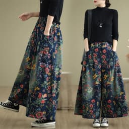 plus Size Denim Wide Leg Pants Women's Autumn Winter New Print Elastic Loose Slimming Casual Straight Cut Jeans