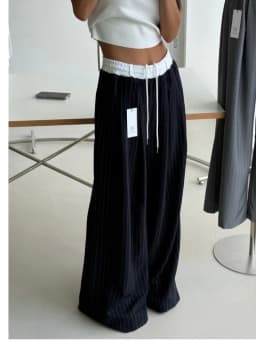 Fashionable Korean Style Wide Leg Pants Striped Drawstring Suit Trousers Women Casual Loose Comfortable Design Sensation