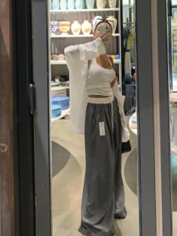 Fashionable Korean Style Wide Leg Pants Striped Drawstring Suit Trousers Women Casual Loose Comfortable Design Sensation