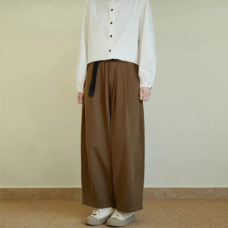 Johnature Loose Slouchy Retro Casual Pants Women New Fashion Wide-Leg Straight Cropped Japanese Pants