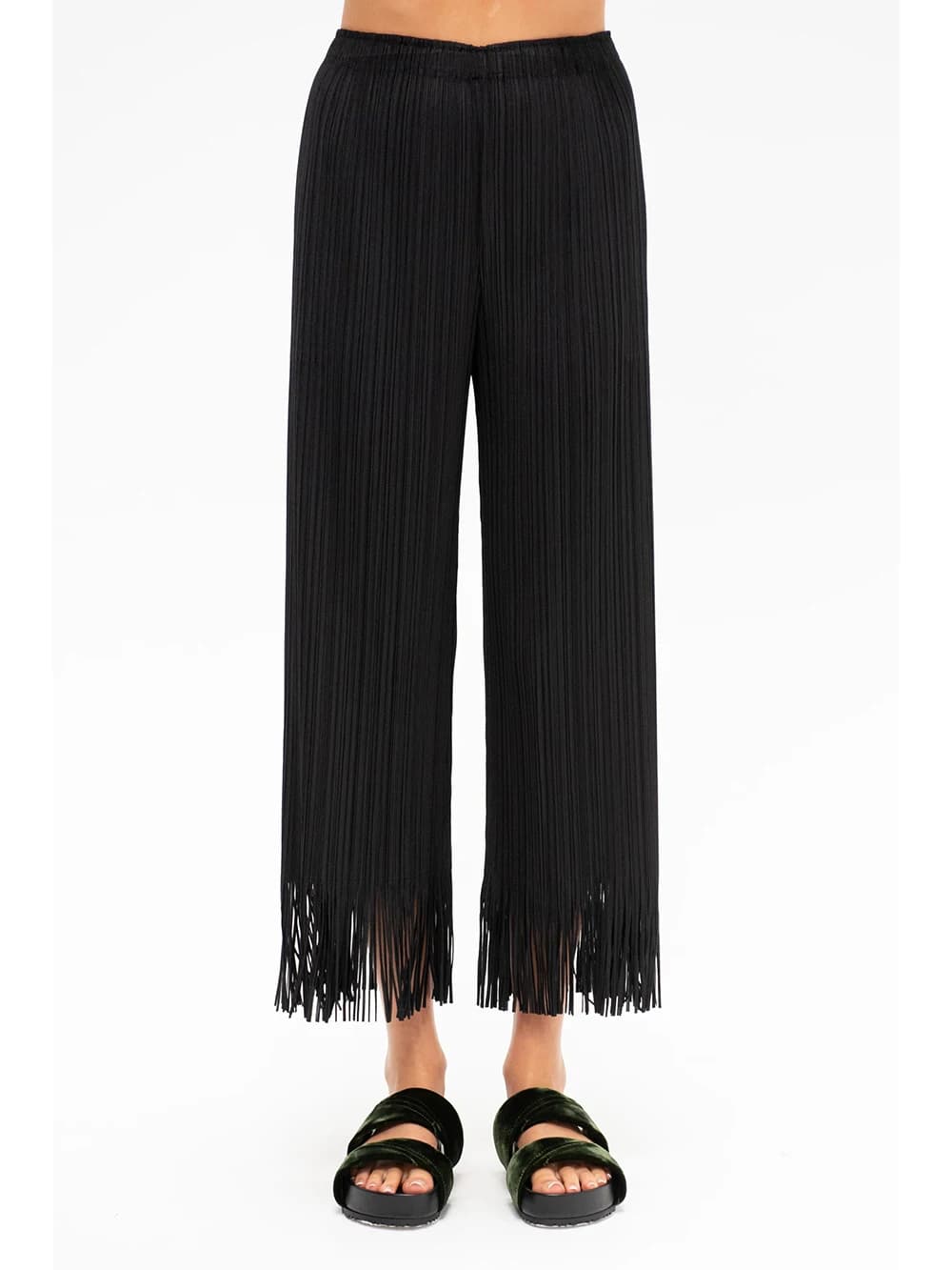 Miyake Pleated High Waisted Pockets Elasticated Waistband Causal Wave Straight Legs Pants