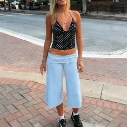 Baggy Capri Pants for Women Low Rise Fold Over Capri Yoga Pant Soft Comfy Flowy Wide Leg Capris Culottes Bottoms