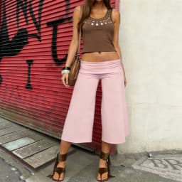 Baggy Capri Pants for Women Low Rise Fold Over Capri Yoga Pant Soft Comfy Flowy Wide Leg Capris Culottes Bottoms